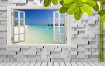 3D砖墙沙滩叶子分层图片