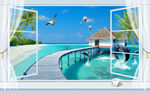 3D立体假窗马尔代夫唯美风景