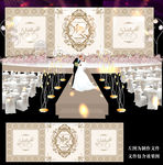 白色香槟金婚礼舞台背景ps设计
