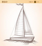 手绘帆船矢量图