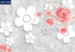 3D花朵藤蔓玫瑰大理石电视墙