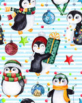 手绘圣诞节圣诞企鹅圣诞礼物图案