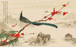 中式山水花鸟字画背景墙