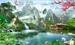 中式山水福荷塘背景墙