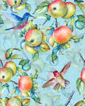 手绘水果图案小鸟服装印花图案