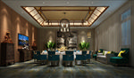 新中式酒店餐厅包间模型效果图