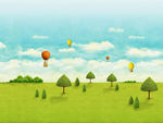 抽象卡通草地热气球背景墙