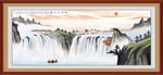 中式国画山水瀑布背景墙