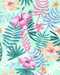 手绘热带植物花卉服装印花图案