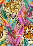 手绘热带植物老虎豹纹服装印花