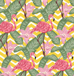 手绘热带植物花鸟服装印花图案