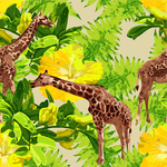 手绘热带植物花卉长颈鹿服装印花