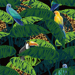 手绘热带植物小鸟豹纹底纹图案