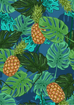 手绘热带植物树叶菠萝印花图案