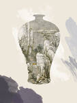 中式花瓶山水装饰画