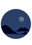 月夜海山图商业风景插画