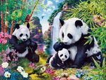 抽象中式山水熊猫花鸟背景墙