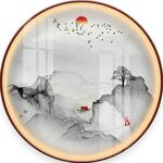 新中式水墨山水圆形装饰画图片