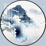 新中式水墨荷花圆框装饰画图片