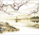 中式手绘梅花背景装饰画