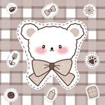可爱的奶茶色小熊蝴蝶结网格背景