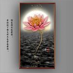新中式月色红莲花玄关装饰画