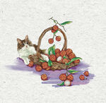 荔枝与猫手绘插画
