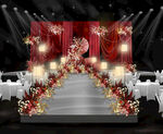 婚礼效果图红色舞台