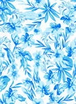 抽象线条蓝色花朵  数码印花