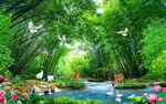 竹林森林风景画