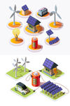 太阳能风能发电矢量立体插画