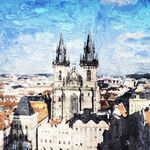 世界名胜古迹布拉格广场油画效果