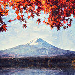 世界名胜古迹日本富士山油画效果