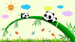 卡通熊猫儿童房幼儿园背景墙