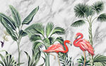 热带植物情侣火烈鸟壁画背景墙