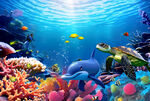 海底世界海豚海龟3D立体画地板