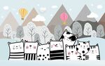 北欧风格卡通小猫背景墙