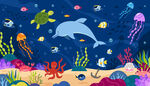 卡通海底世界海豚热带鱼珊瑚背景