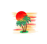 熱帶島嶼日落風景插畫
