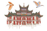 中式古建筑與飛鳥景觀
