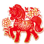 紅色剪紙風(fēng)駿馬花卉圖案