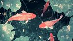 池塘錦鯉戲蓮葉間