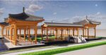 中式古典長廊建筑景觀