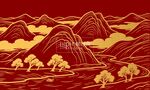 金色山水畫河流元素背景