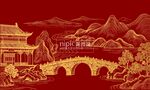 古風建筑橋梁山水背景