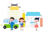 可愛兒童學(xué)校放學(xué)等校車插畫