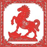 紅色剪紙風(fēng)奔騰駿馬圖案