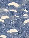 藍(lán)白海浪云朵無縫圖案