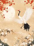 仙鶴踏花映月圖