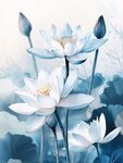 水墨風(fēng)盛開的清雅白蓮花